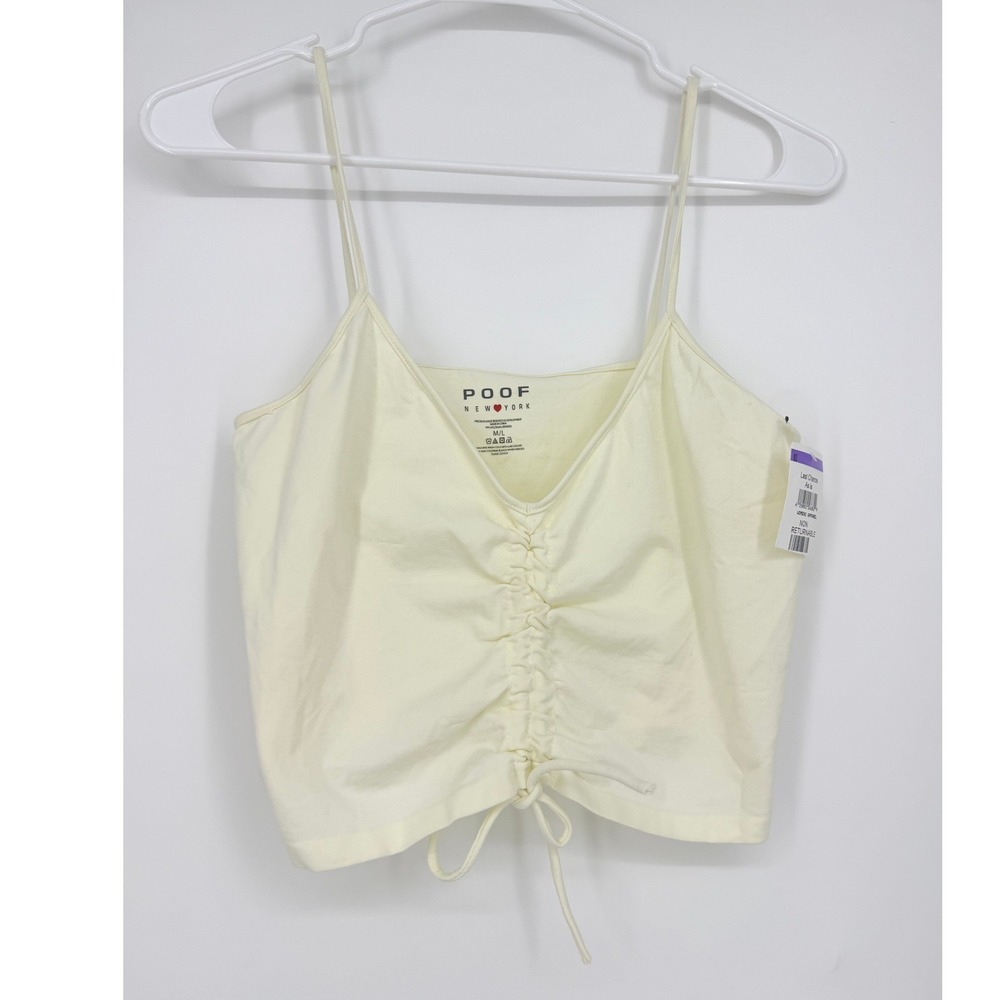 Poof New York Womens Pale Yellow Ruched Drawstring Cropped Cami Top M/L